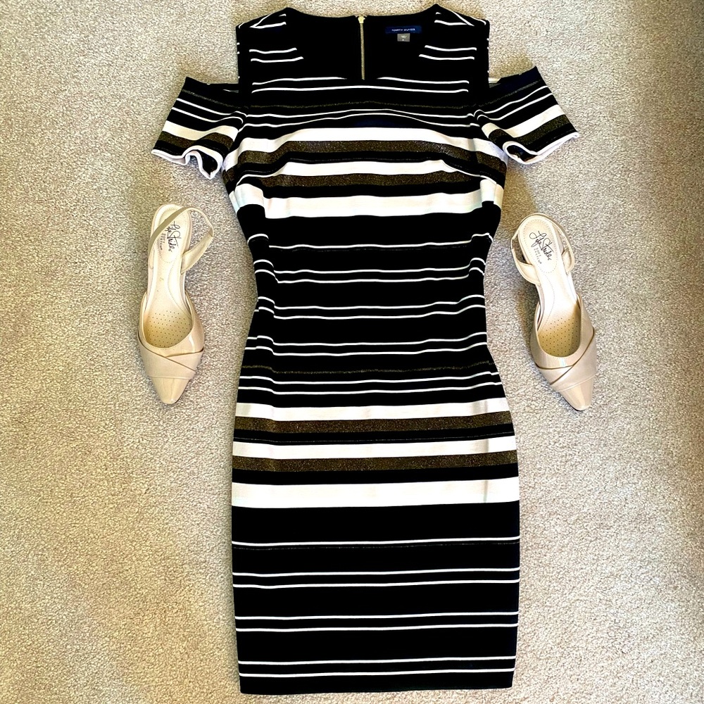 Tommy Hilfiger black/white cocktail formal office dress size 8